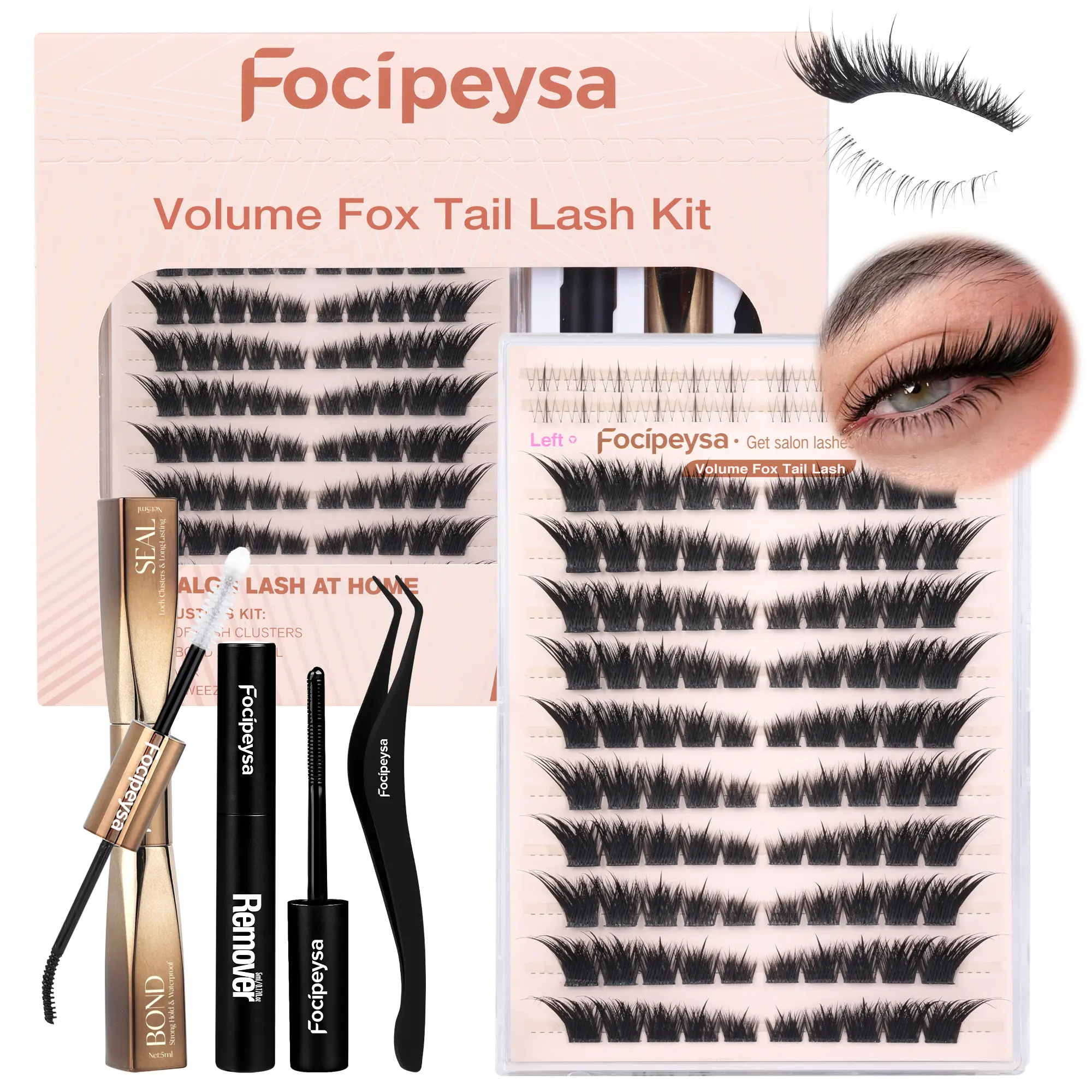 Focipeysa FoxTail Lash | LC Curl Fox Eye Lash Clusters | Mega-Dense,  Waterproof, Resuable | All-Day Hold, Easy D-Curl DIY for Beginners | Get Salon-quality Extensions at Home | For All Makeup Styles
