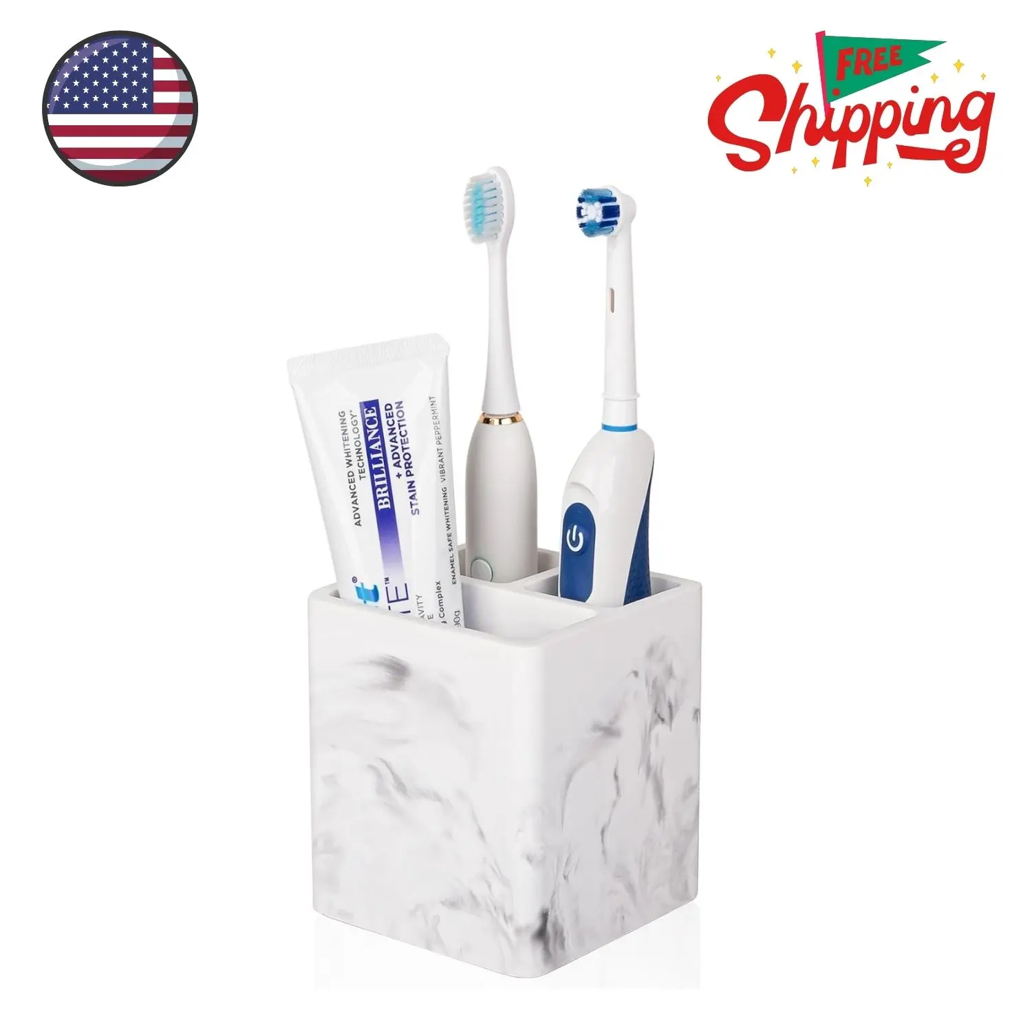 Toothbrush Holders for Bathrooms, 3 Slots, Marble White