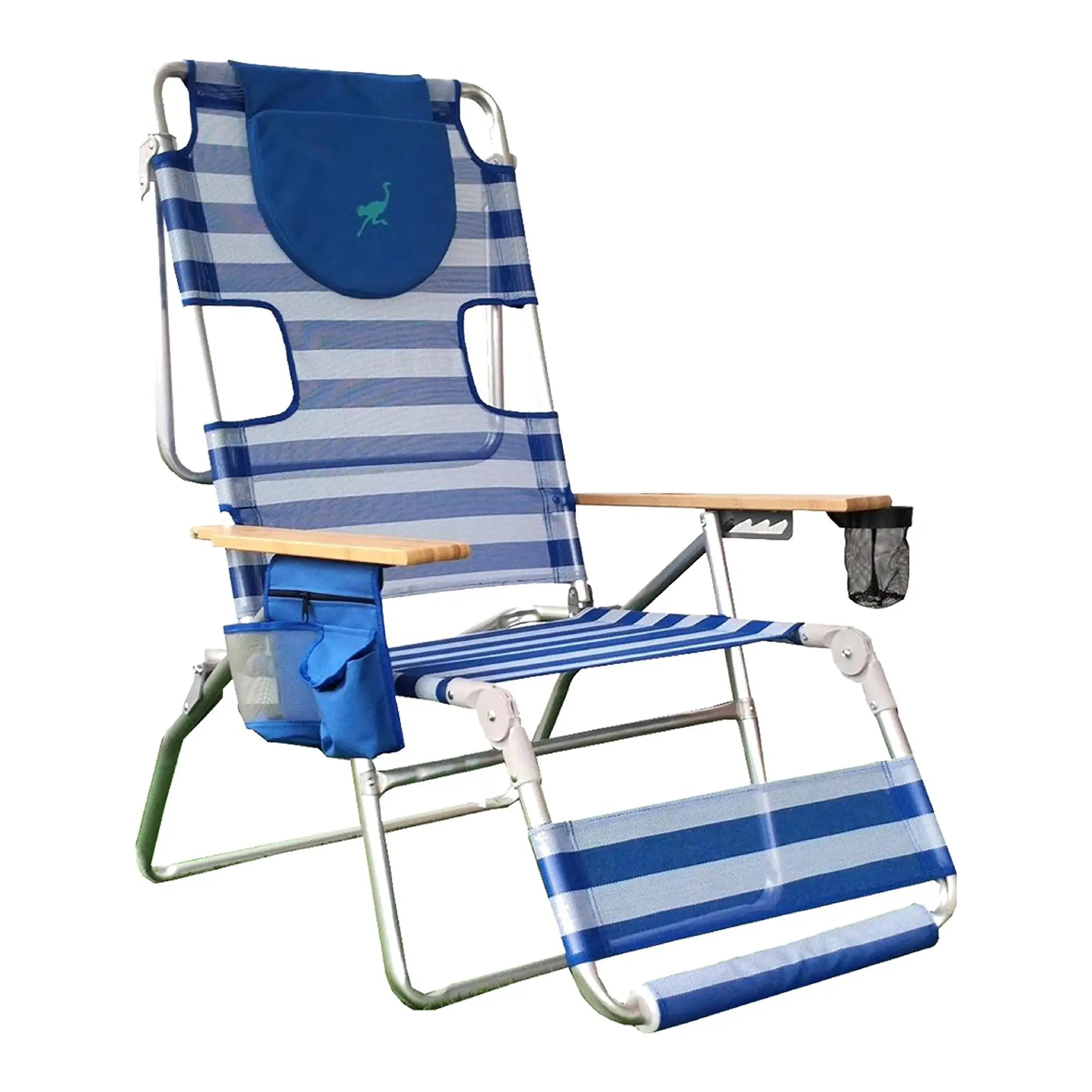 Ostrich 3-N-1 Altitude 16 Inch High Outdoor Reclining Beach Lounge Chair, Blue