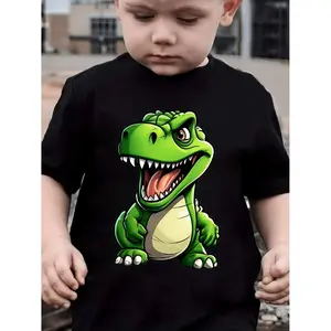 Trendy Summer Short Sleeve T Shirt for Boys Featuring a Green Dinosaur Print Ideal for Casual Outdoor Outfits