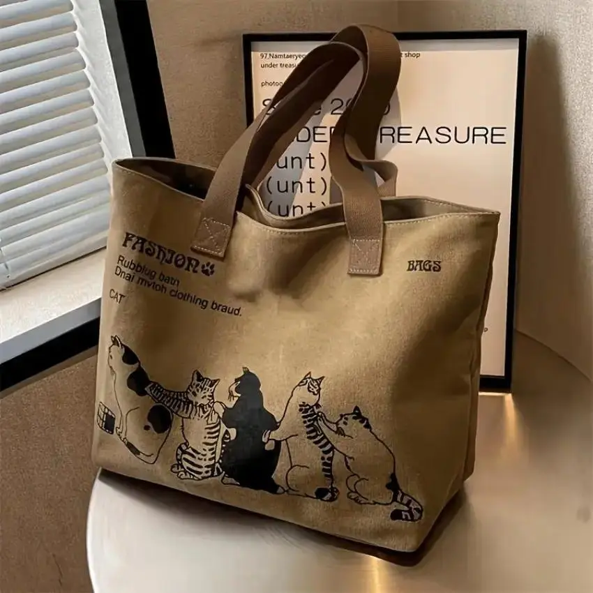 Women's Striped Canvas Tote Bag - Trendy Versatile Spacious Shoulder Bag with Zipper Closure, Classic, Durable for Work, Travel, Trendy Versatile Bag