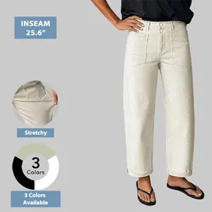 Flamingals Solid Patch Pocket Dual Button High Rise Straight Leg Pants Stretchy 25.6 Inseam