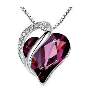 Ladies' gift necklaces, infinite heart-shaped pendants with birthstone crystals, silver-plated 45.72 + 5.08 cm chains, jewelry for wife's birthday multicolored color cute