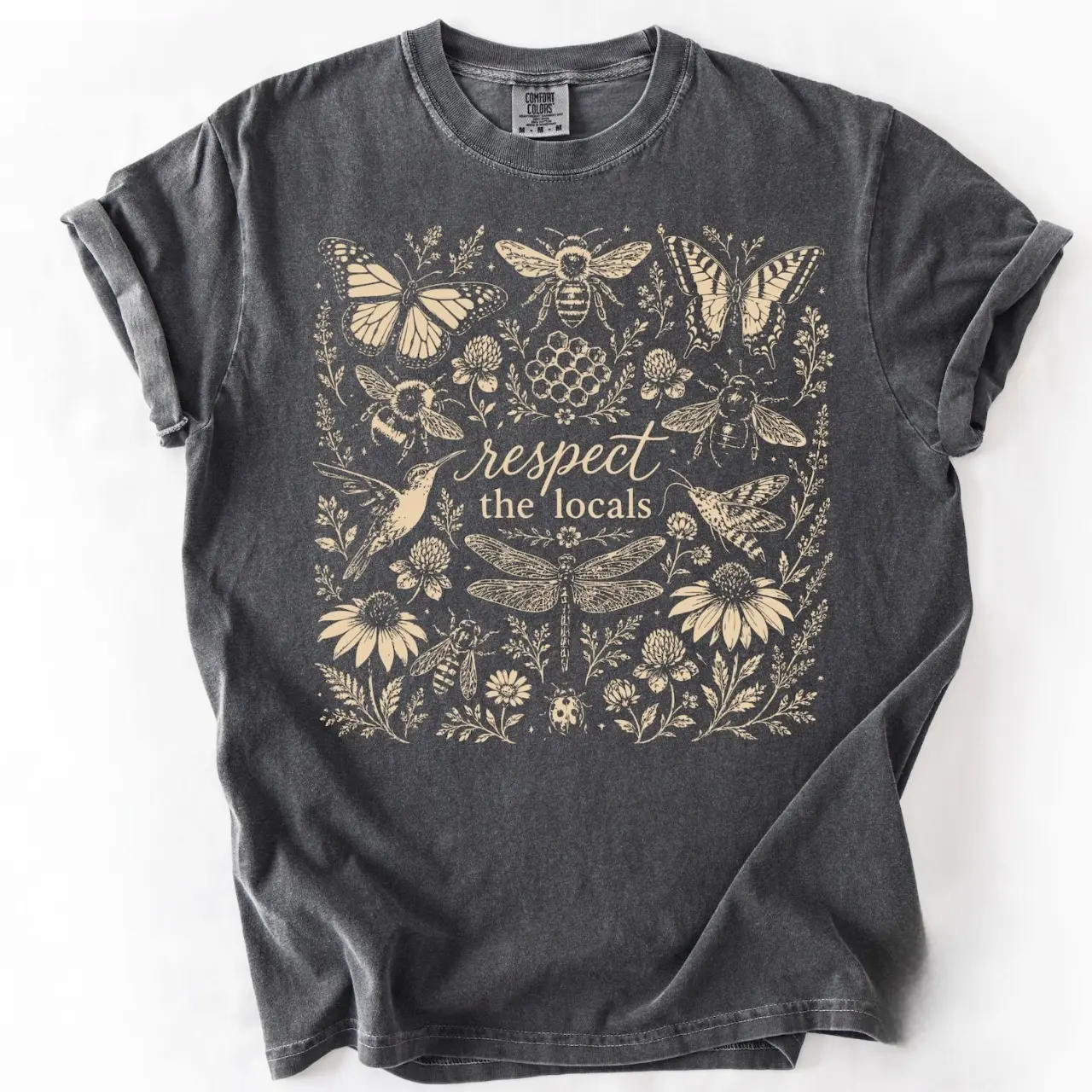 Comfort Colors Respect The Locals T-shirt, Save The Bees Tee, Pollinator Gift, Nature Lover Shirt, Butterfly Lover Gift, Gardener Tee Gift