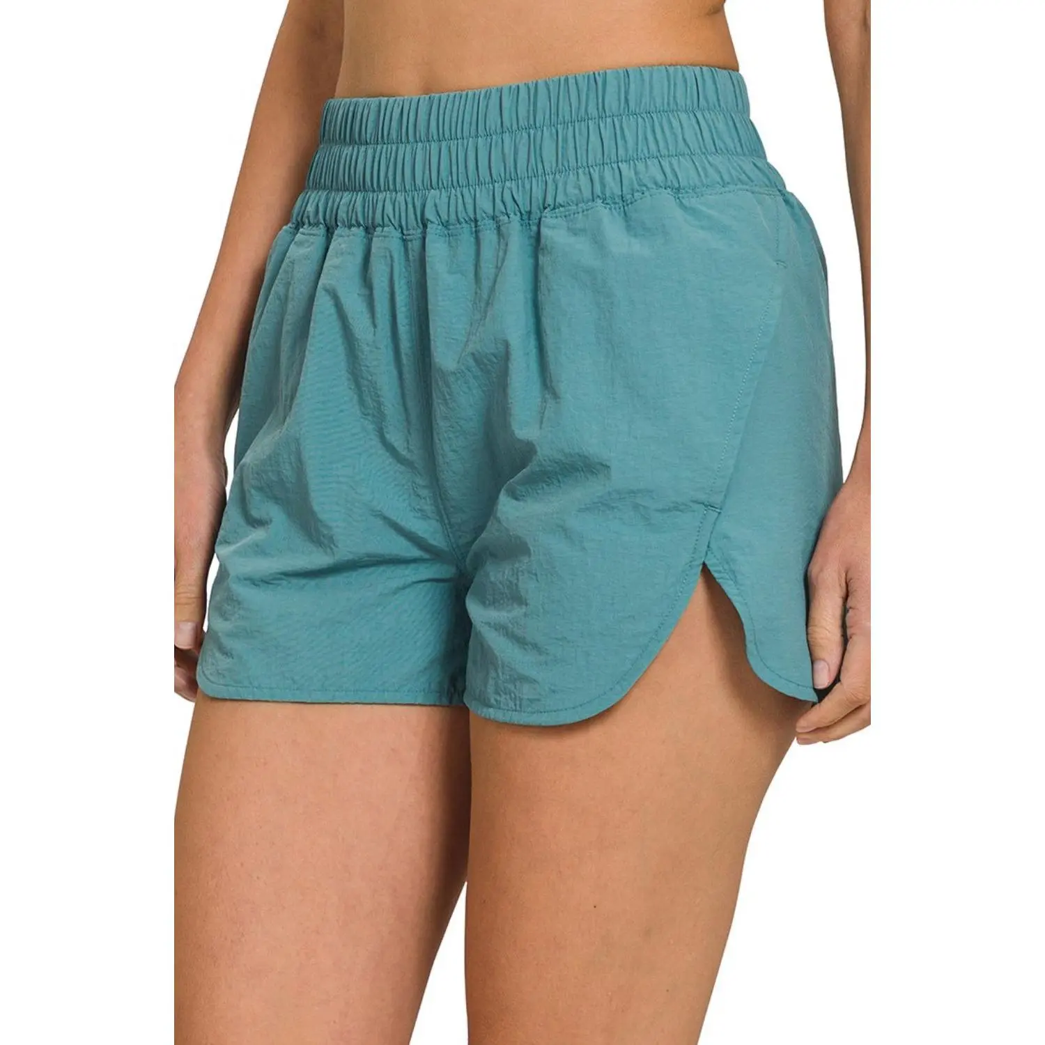 Zenana Windbreaker Smocked Waistband Running Shorts