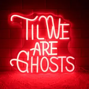 ROSNEK Dimmable Red LED "Til We Are Ghosts" Neon Sign, USB-Powered Wall-Mounted Gothic Theme Decor for Halloween, Bedroom