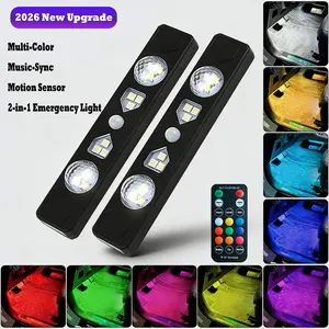2-Pack Wireless Car LED Ambient Lights Black, Music Sync & Motion Activated, Magnetic Mount, Remote Control, Multi-Color, Built-in Emergency Flashlight rock light