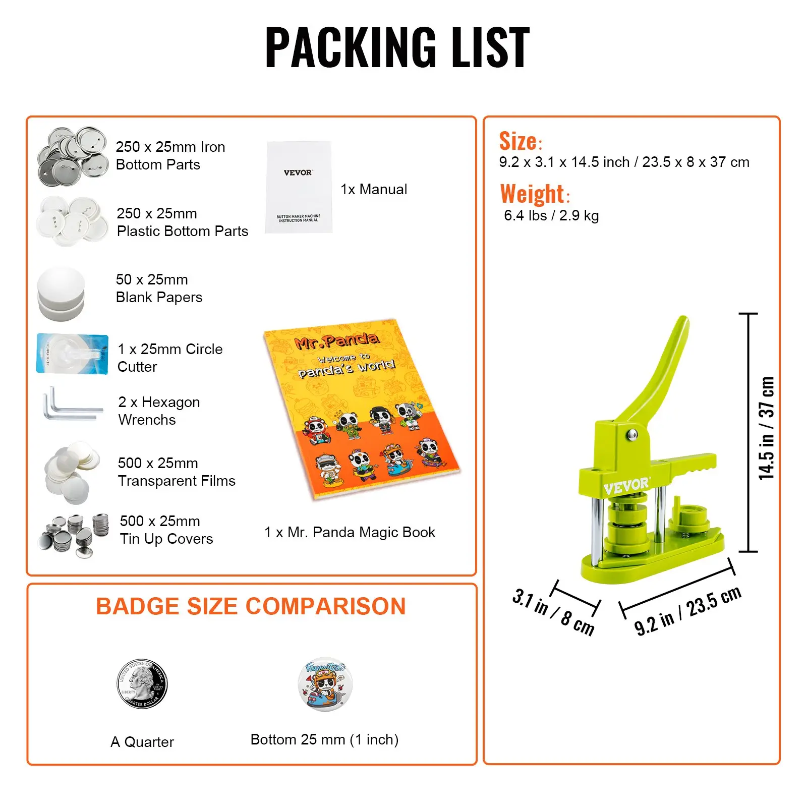 0.98 inch/25mm with 500PCS Buttons Parts - Green