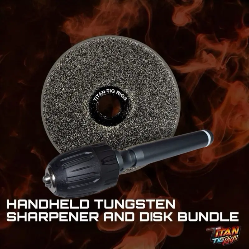 Hand Held Tungsten Sharpener Bundle - Diamond Disk Tool with Ergonomic Slim Handle, Extended Version, Quick Electrode Loading, 1.0–4.0 mm Markings, 5/8 Arbor, Adjustable Rotary Chuck, Double Sided, Durable Alloy Construction, Sharpening Tungsten