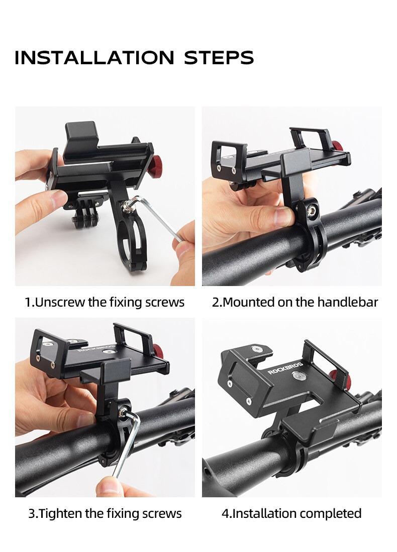 ROCKBROS S Shaped Bicycle Phone Holder Aluminum Alloy Adjustable Bike Mobile Phone Stand Bracket Mechanical Locking Cycling Mount for Cell Phone 4.7-7 inch