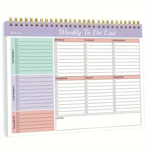 Weekly To Do List Notebook, 1 Count 52 Sheets Undated Paper, Time Management Notepad, Weekly Planner, Spiral Bound Planner, Office Stationery & Supplies for Women & Men