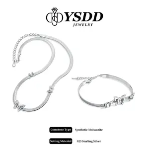 【#342 Fluttering Butterfly】5mm Herringbone chain Lucky Butterfly Synthetic Moissanite Jewelry Set in 925 Sterling Silver Necklace&Bracelet