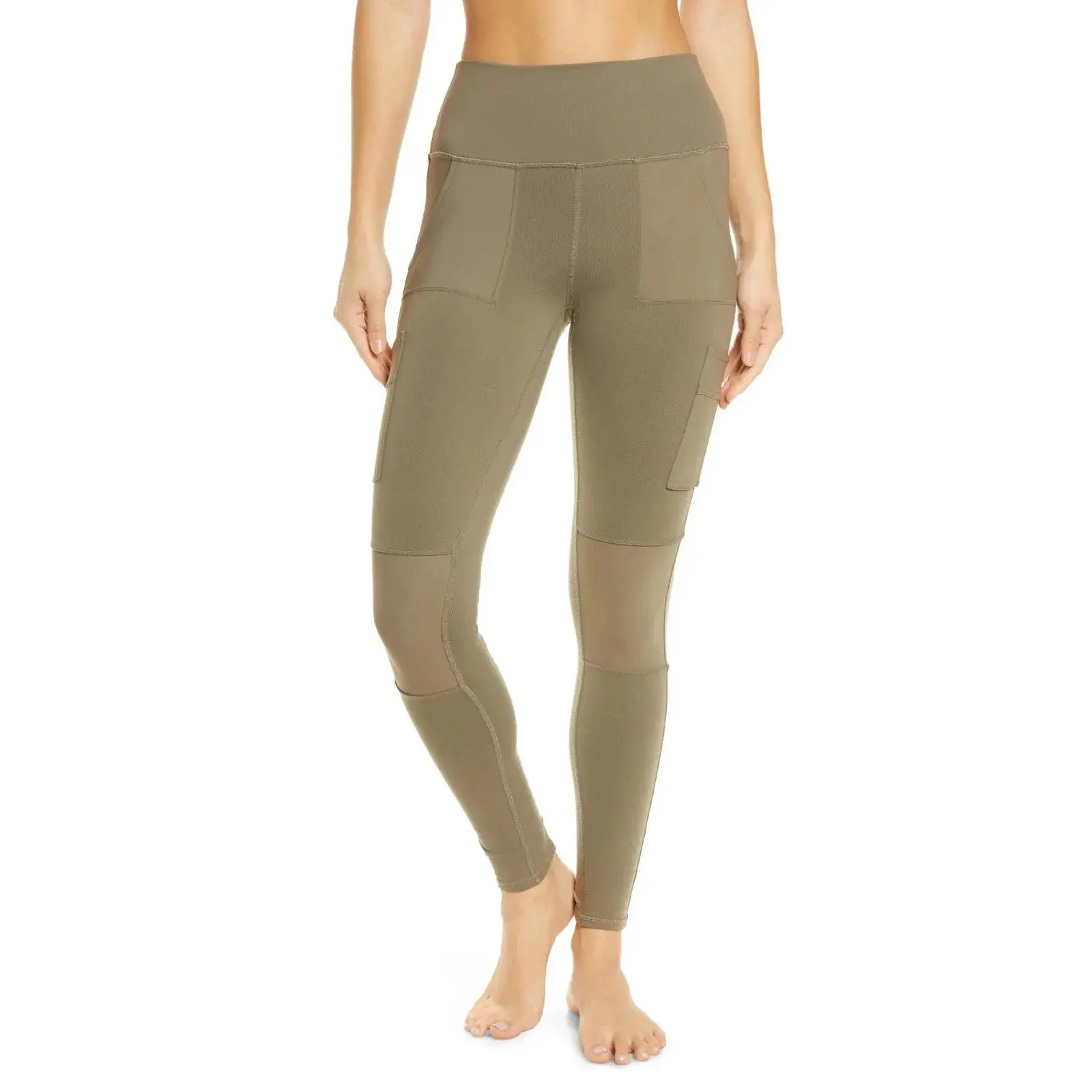 Alo Yoga Youga High Waist Cargo Stretch Elastic Waist Leggings in Olive | Women's