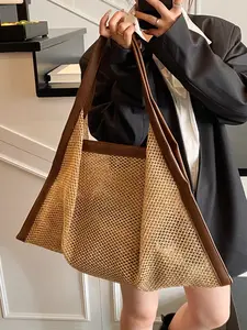 Women's Triangle Tote Bag, Vacation Commute Shoulder Bag, Simple Versatile Large Capacity Casual Bag, Daily Outing Breathable Mesh Pocket