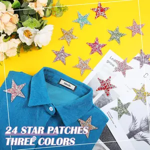 2.36 Inch 24PCS Star Patches Iron on Patches,Star Appliques Rhinestone Adhesive Sequin Star Patches,Glitter Star Patches Appliques for Clothing Jeans Repair Decoration