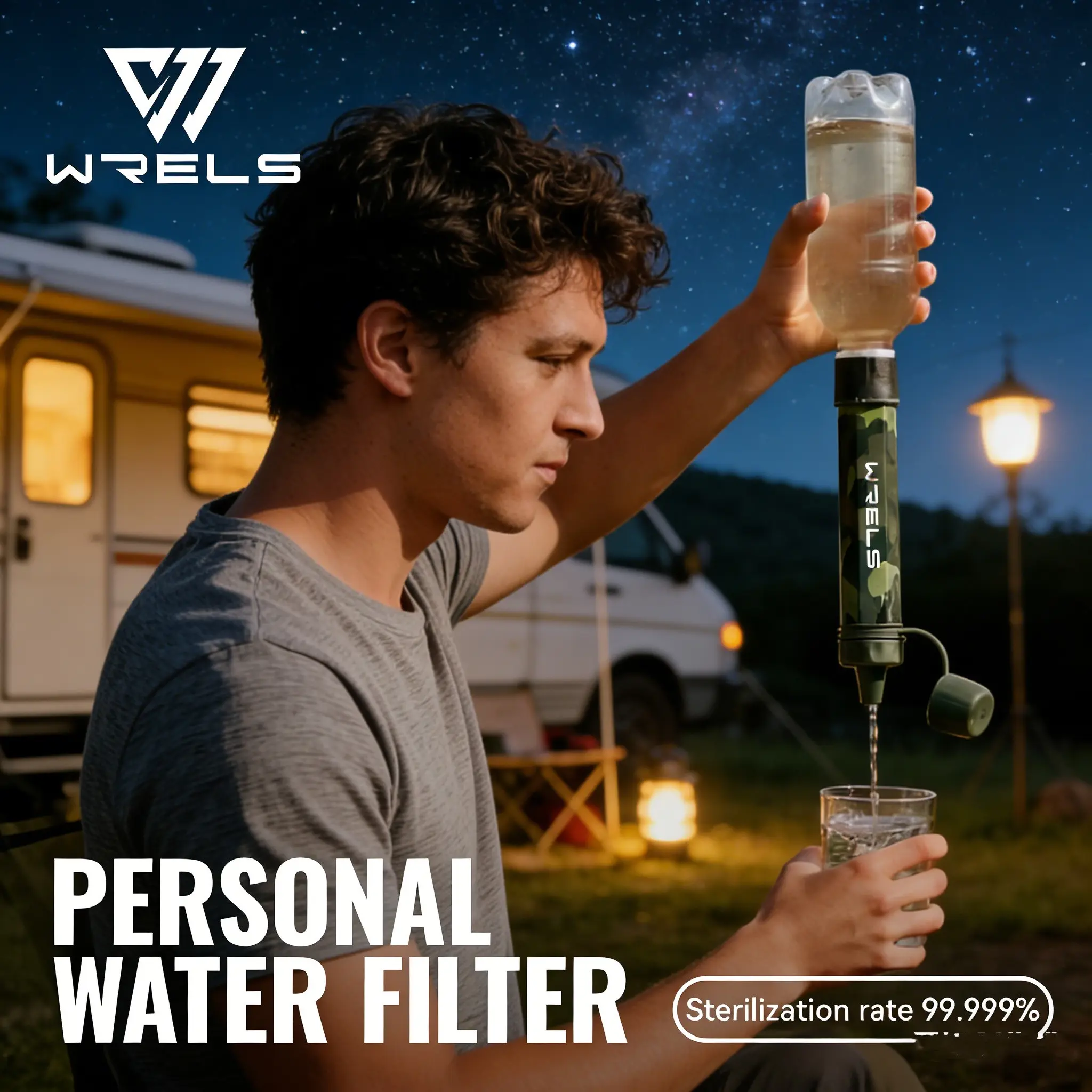 Portable Water Purifier, Gravity Filter, Compact Design, 99.99% Filtration Rate, Ideal for Outdoor Use, Camping, Emergency Survival