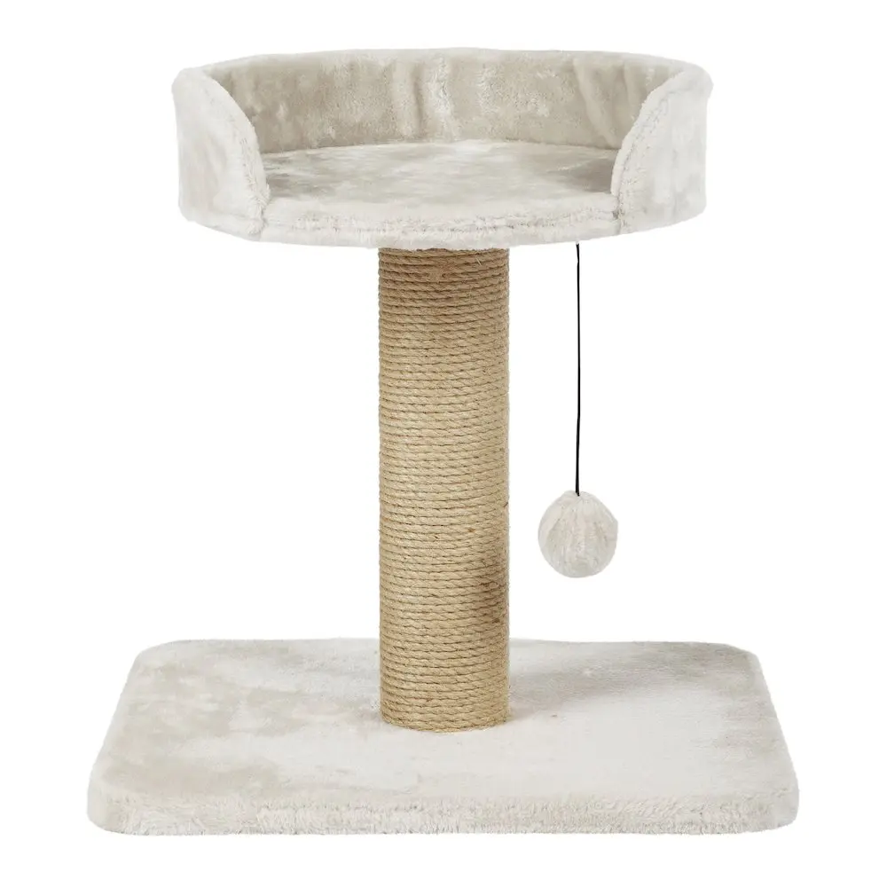 18-Inch Mica Sisal Cat Scratching Post with Plush Platform, Light Gray-Greige, for Kittens & 2 Targeted Uses to Support Healthy Scratching Habits & Claw Sharpening
