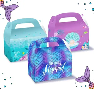 12 PCS Mermaid Party Favor Boxes Ocean Gable Boxes Goodie Bags Mermaid Birthday Party Favor Bags Under The Sea Birthday