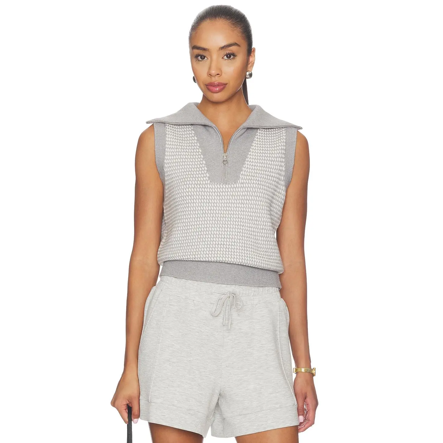 Varley Peterson Half Zip Knit Top in Grey Melange