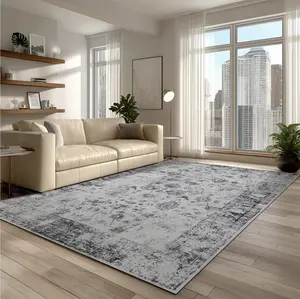 TheRUGVerse CozySeason White Grey Washable Non-Slip Area Rug Soft Faux Wool Low Pile Mat for Living Room Bedroom Entryway Kitchen Corridor Bohemian Style Kid & Pet Friendly Non-Shedding Surface Sturdy Edge Non-Slip Backing