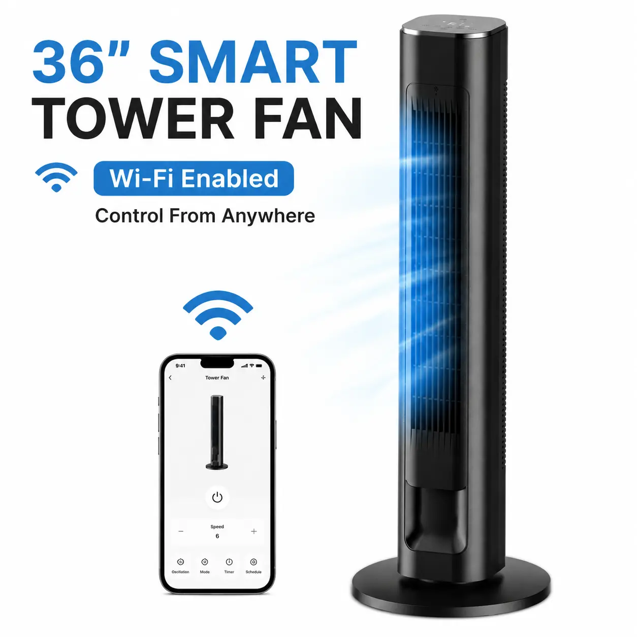 [Limited Stock] 36-Inch Smart Tower Fan, Tower Fans with Auto Mode, Remote Control, 25dB Sleep Quiet Oscillation, 4 Speeds, 4 Modes, 90° Wide Oscillation, WiFi, App & Voice Control, 12h Timer Cooling, Energy Saver, Stay Cool for Baby Room & Living Room, A