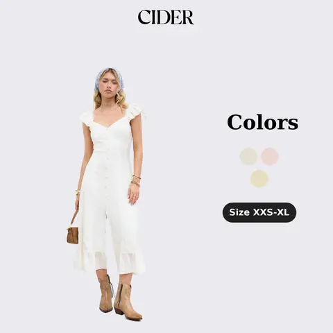 Cider Women's Rayon Woven Elegant Casual Sweetheart Midi Dress - Floral Applique, Ruffle Trim Hem, High Thigh Side Split, Party-Ready