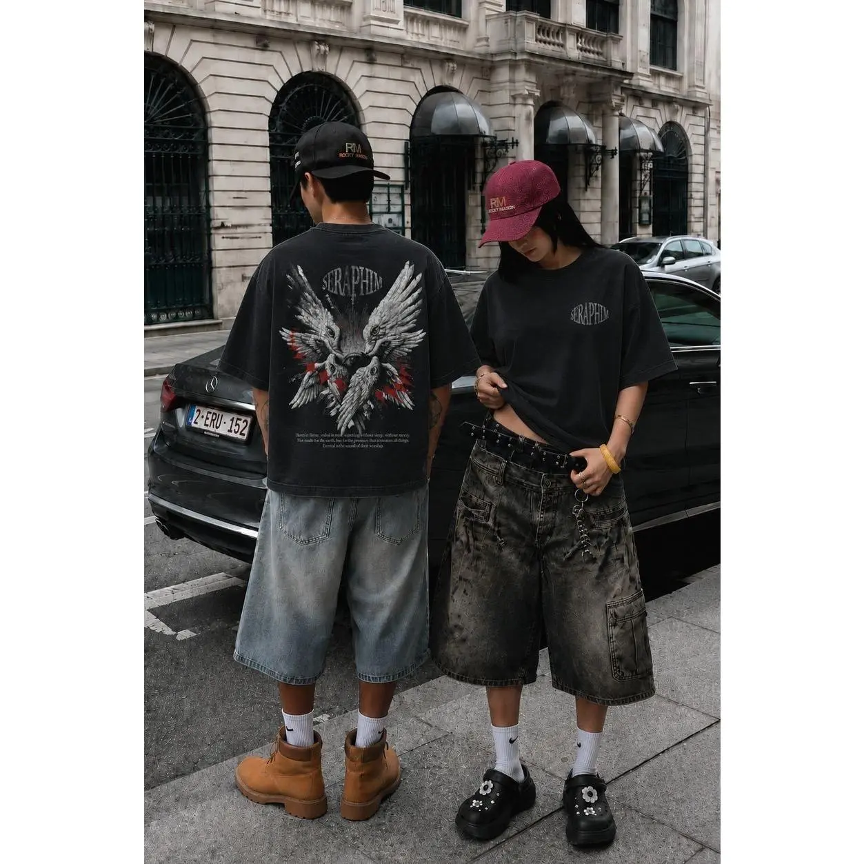 Seraphim Angel Wings Graphic Boxy T-Shirt, Unisex Y2K Gothic Streetwear Oversized Short Sleeve Tee