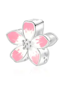 Elegant Cherry Blossom Charm Pendant, Copper Plated Silver Color, Floral Pattern, Gradient, Sweet Style, Ideal Gift for Girlfriend and Mom