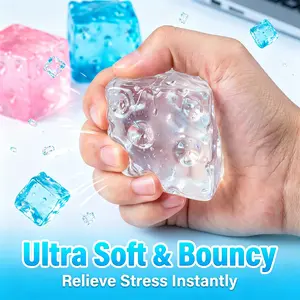 TPR Transparent Maltose-Filled Cheese & Ice Cube Squishy Toy, Soft Elastic Stress Relief Sensory Accessory, High Playability Decompression Gift for All Ages, Classic & Novelty Toy
