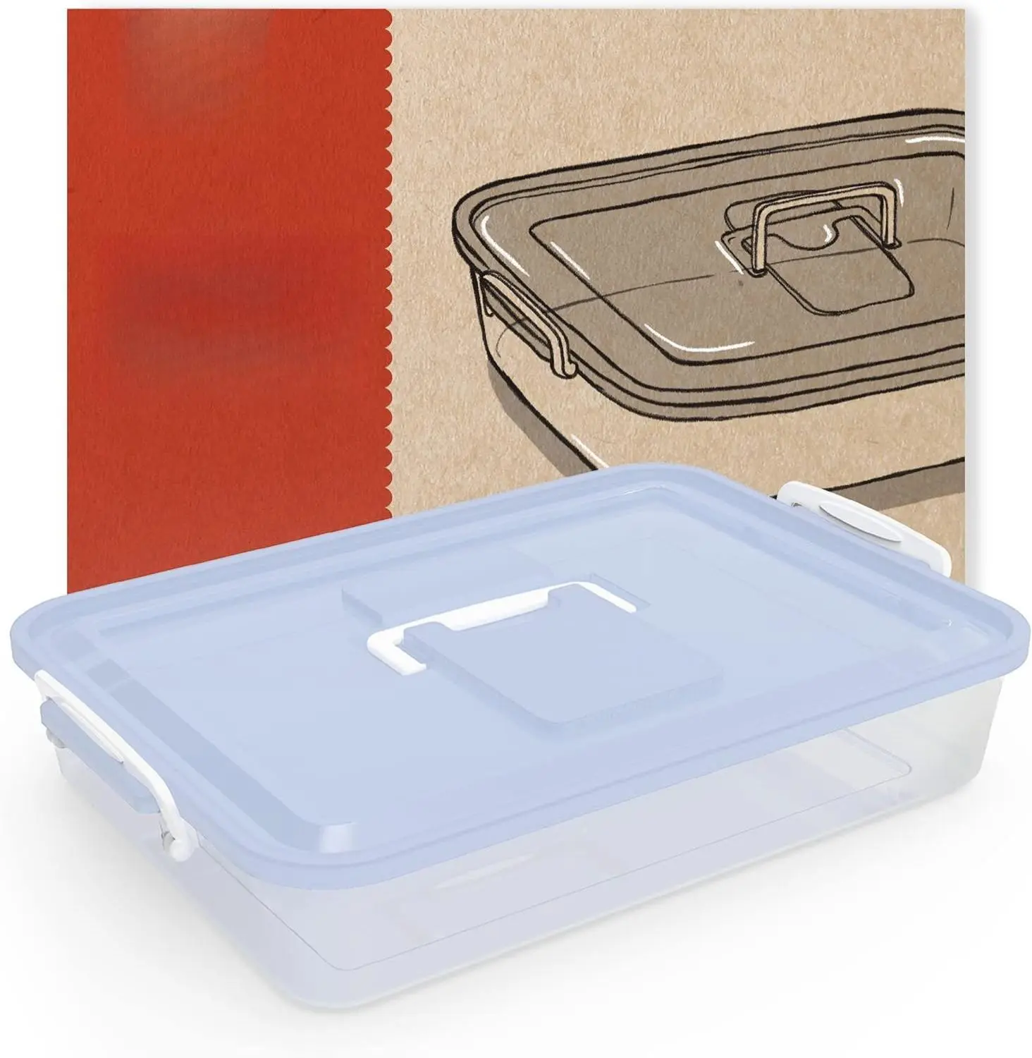 Chef Pomodoro Pizza Dough Proofing Box, 14 x 11-Inch, Pizza Dough Container, Fits 4-6 Dough Balls, Household Pizza Dough Tray With Convenient Carry Handle (Blue)