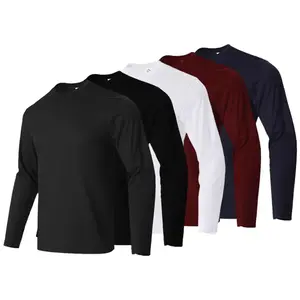 LEEHANTON Male 5-Pack Crew Neck Long Sleeve Polyester T-Shirts, Tailored Cut Soft Classic Casual Sports Tops for Outdoor Activities