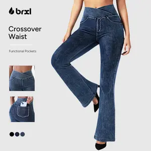 BRXL High Waisted Stretchy Crossover Denim Jeans for Women Flare Jeggings Bootcut Denim with Pockets Trendy & Flattering #Streetwear #outdoorfun #tiktokshopspringglowup #tiktokshopfashion#Summervibes-1