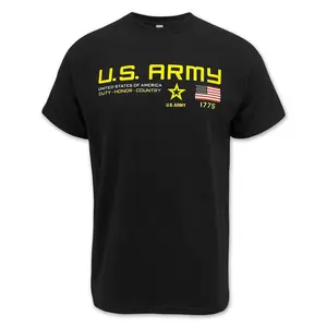 U.S. Army T-Shirt, Black Military Graphic Tee, Duty Honor Country USA Flag Shirt, Veteran Soldier Patriotic Gift for Army Dad Men Women