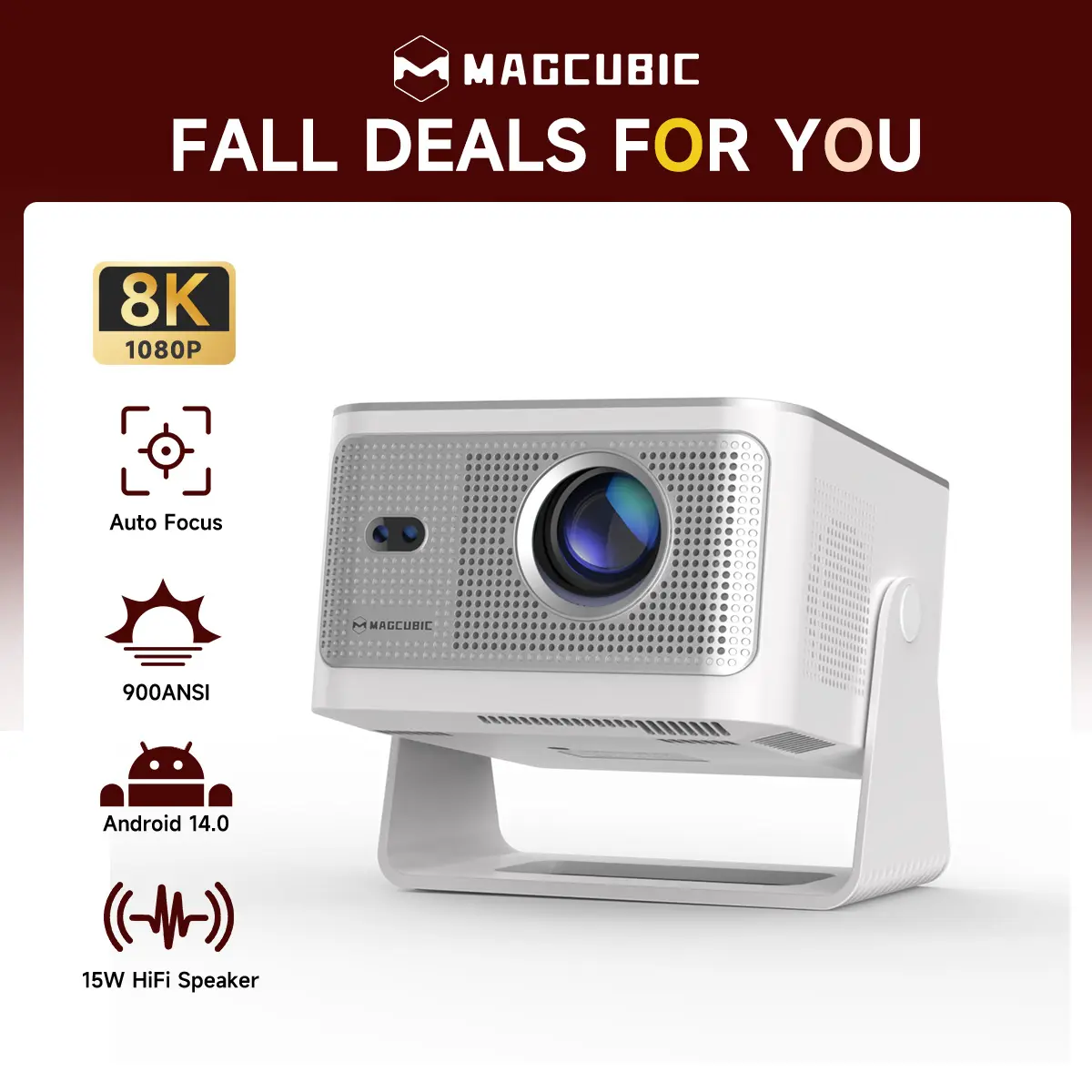 [US warehouse] Magcubic HY350MAX Projector 900ANSI Auto Focus 8K Decode Android 14 Allwinner H726 Built-in 15W HiFi Speaker Dual WiFi6 BT5.4 Native 1080P Portable Smart Home Cinema Movie Night Gift Projectors For Bedroom #TechVibes