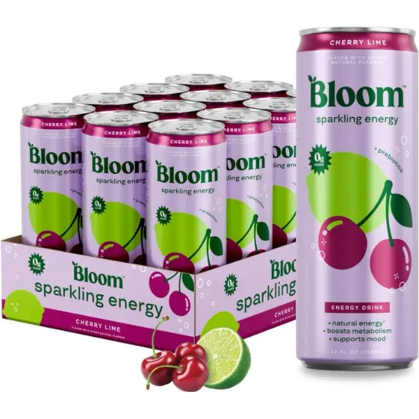 Sparkling Energy Drink - Natural Caffeine, Zero Sugar, 180mg Caffeine - Antioxidant-Rich w/Green Coffee Bean, Green Tea Extract, Prebiotics - Cherry Lime - 12oz 12 pk campingessentials