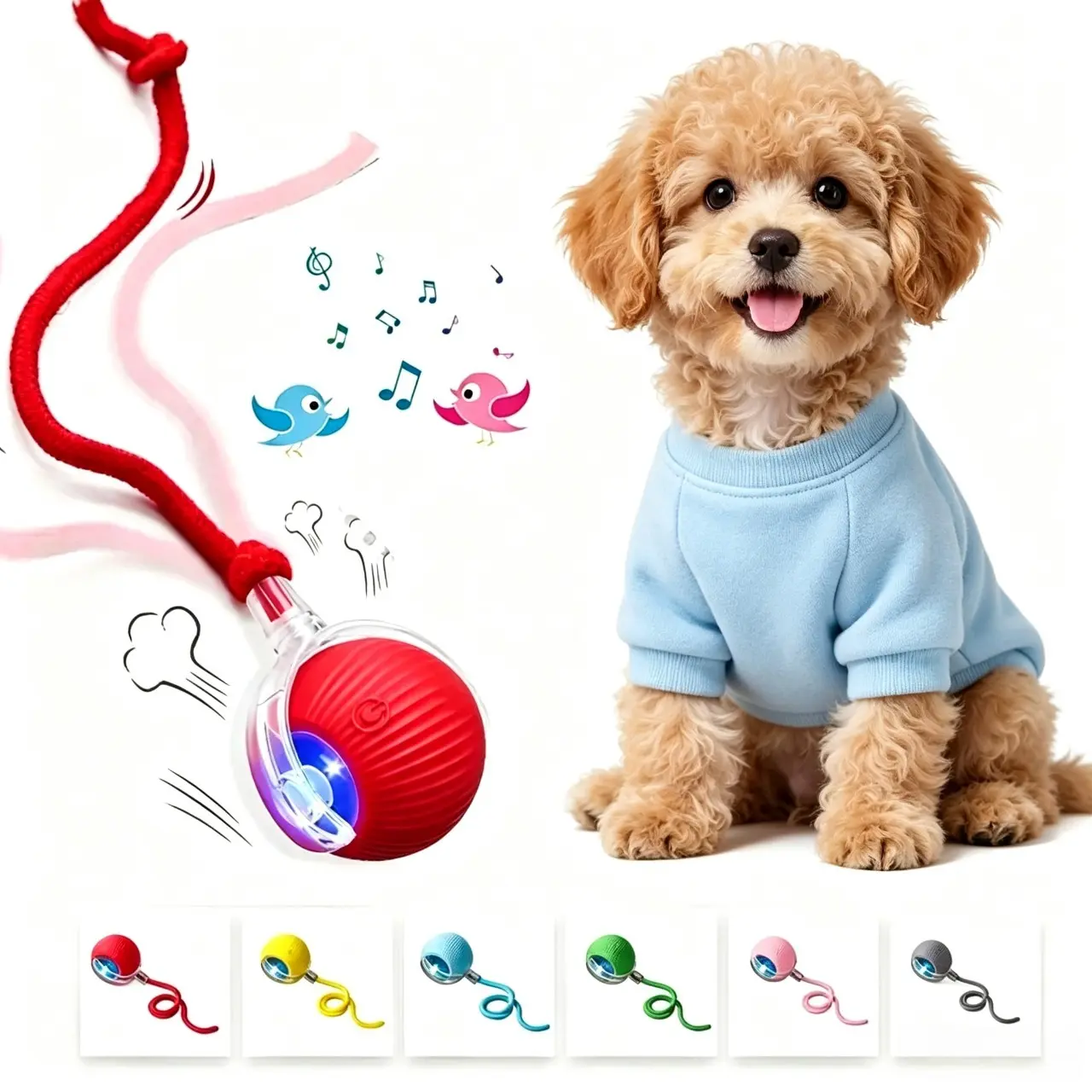 USB Rechargeable Interactive Pet Ball Toy, Bird Chirping Sound, Automatic Moving Ball, Anti-Depression Toy Gift for Cats & Small Dogs