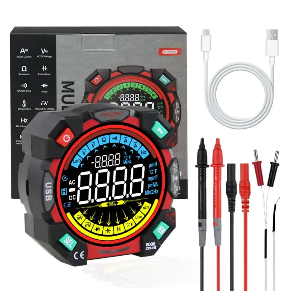 Portable Digital Multimeter Tester 6000 Counts Auto-ranging Multifunction Current Meter Measures Ac/dc Volt/current  Resistance Capacitance Temperature Live Wire Detector For Home