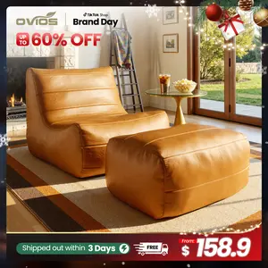 【Spring Sale】Ovios Large 41"  Bean Bag Chair with Ottoman for Adults, Comfy Boneless Lazy Chair Couch with Memory Foam and PU Leather , Plush Corduroy Sofa Bed for Bedroom College Dorm - No Assembly