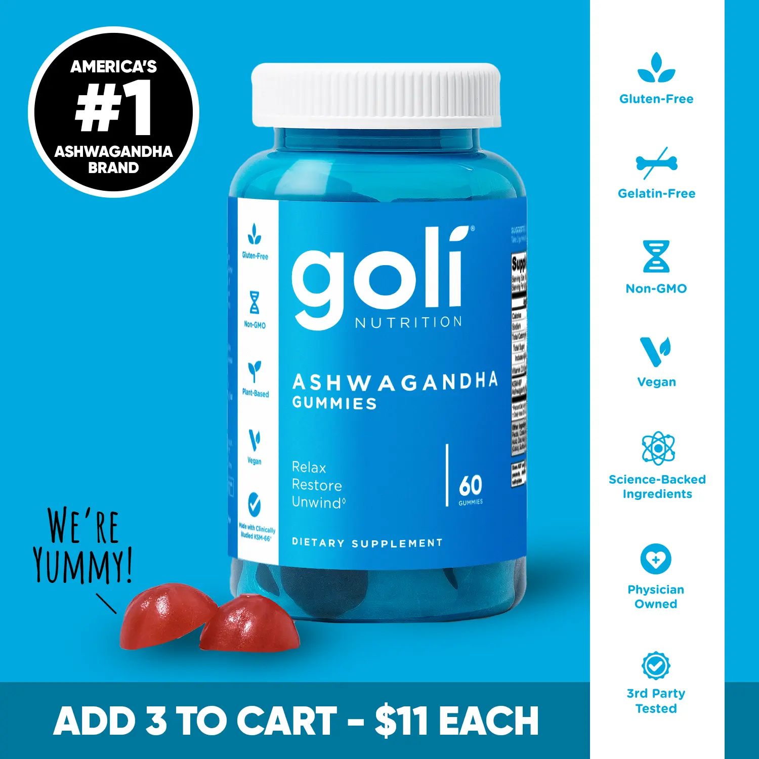 Goli Ashwagandha & Vitamin D Gummy - Mixed Berry, KSM-66, Vegan, Plant Based, Non-GMO, Gluten-Free & Gelatin Free. America's #1 Ashwagandha Brand Goli Ashwagandha & Vitamin D Gummy - Mixed Berry, KSM-66, Vegan, Plant Based, Non-GMO, Gluten-Free & Gelatin Free. America's #1 Ashwagandha Brand