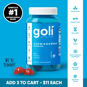 Goli Ashwagandha & Vitamin D Gummy - Mixed Berry, KSM-66, Vegan, Plant Based, Non-GMO, Gluten-Free & Gelatin Free. America's #1 Ashwagandha Brand