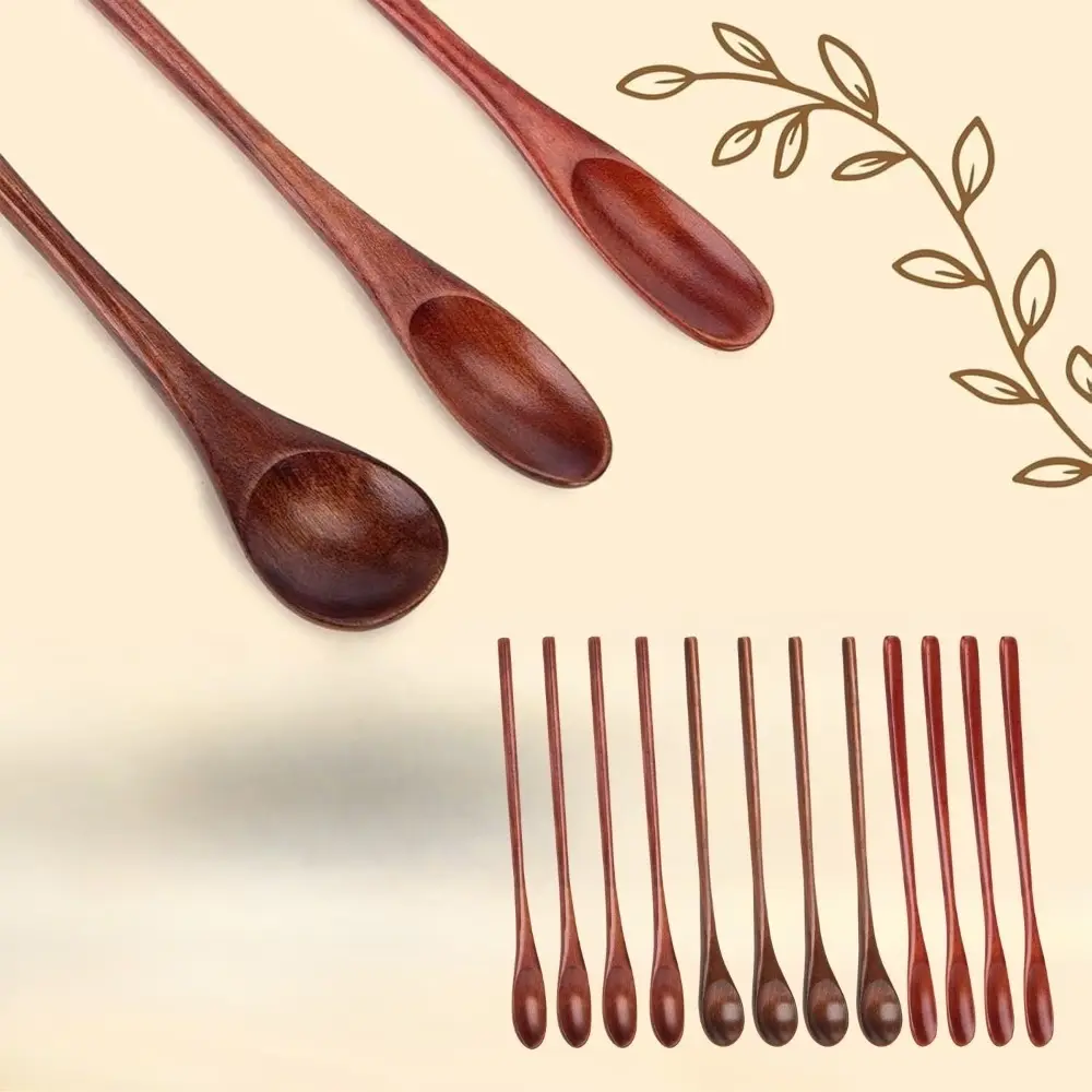 12-Pack 7.8in Long Handle Wooden Spoons Kit, Vintage Handy Cutlery Tableware, Ideal for Preserving Pure Honey Enzymes, Coffee & Desserts, Kitchen Tools for Daily Use & Gifting