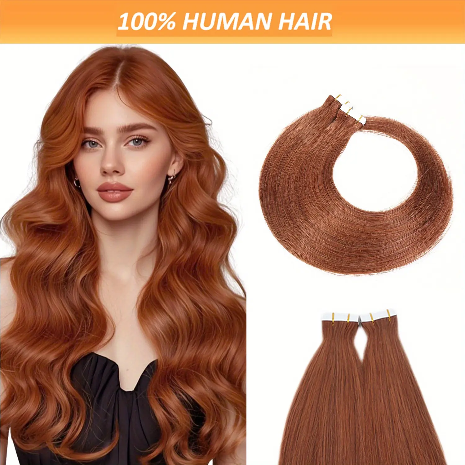 Tape-in Real Human Hair Extensions, Straight Full Cuticle Remy Hair with Seamless Adhesive and Invisible Tape, Skin Weft, Color #33, 16-20 Inches, Skin Weft Adhesion, Volumizing Human Hair Extensions & Pieces