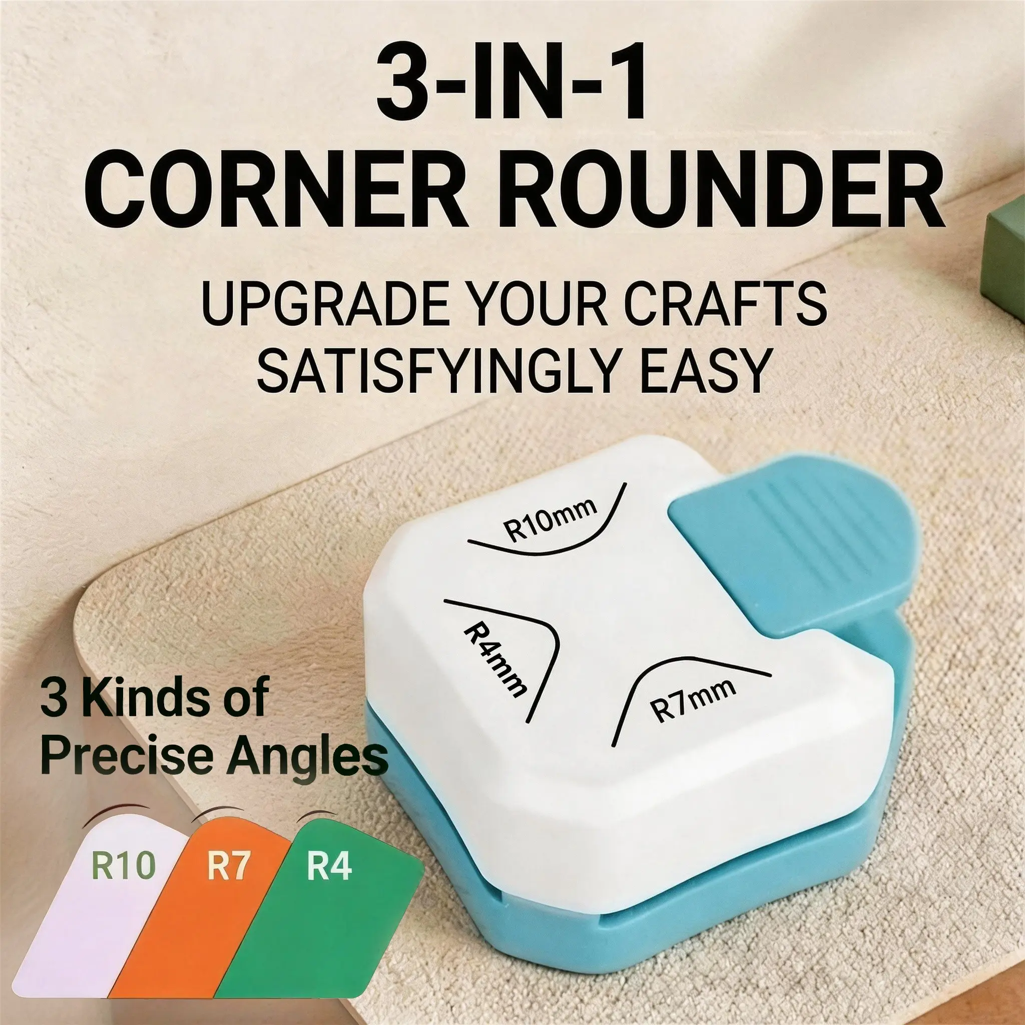 Paper Corner Rounder Punch, B2G1,Corner Punch Corner Cutter Rounder for Cardstock, 3 in 1 (R4mm, R7mm, R10mm) Round Corners Cutter for Handmade Crafts, Card Making, Scrapbook Supplies, Card Design
