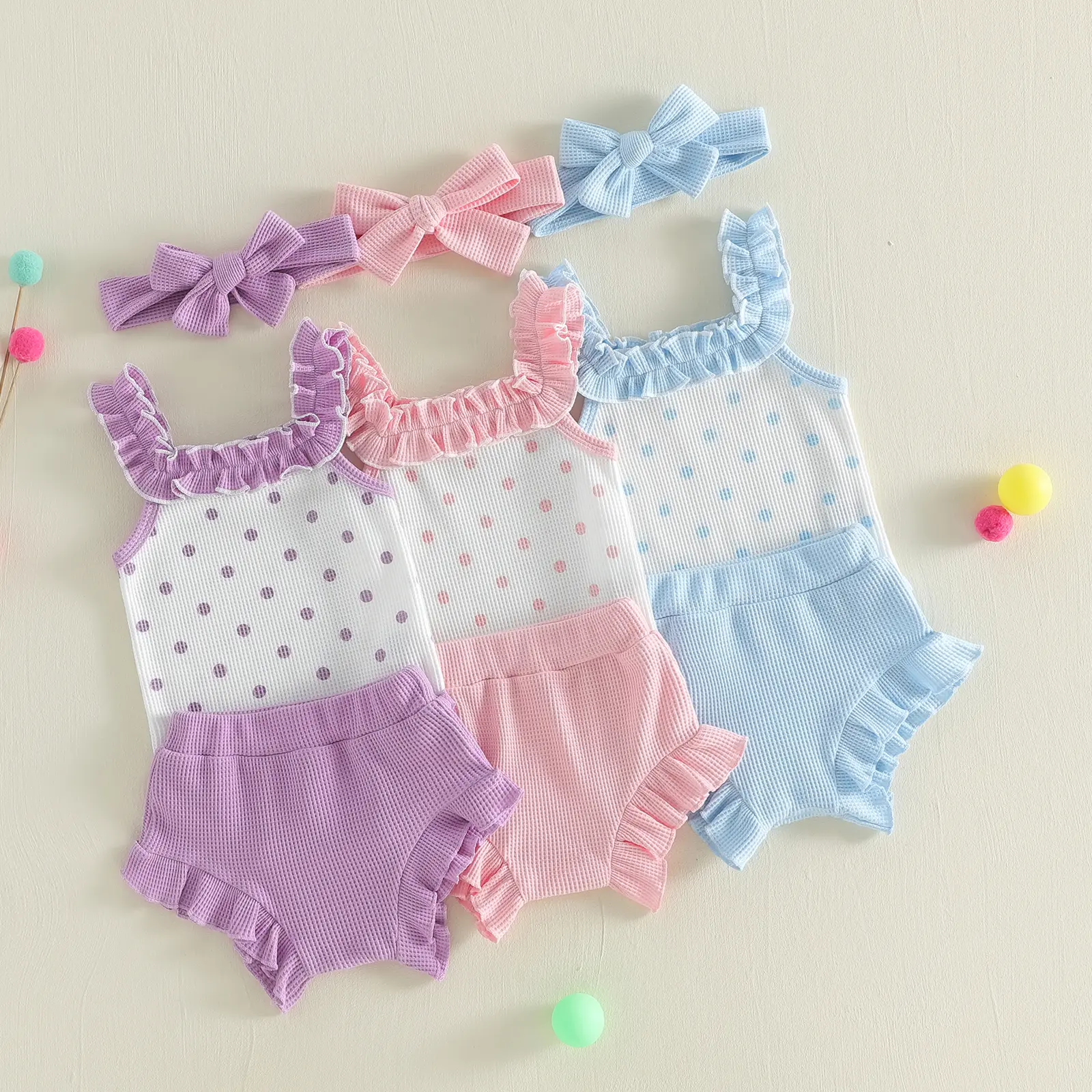 Canrulo Newborn Baby Girl Clothes Polka Dot Print Sleeveless Romper Bodysuit + Ruffle Bloomers Shorts Infant Summer Outfits Set