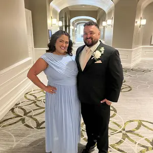Customer wearing the Athena Gown