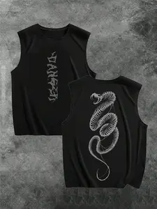 Dark Gothic Snake Bone Print Sleeveless Vest, Soft and Comfortable, Must-Have for Summer, Trendy and Versatile, Casual Style, Tops Vibe