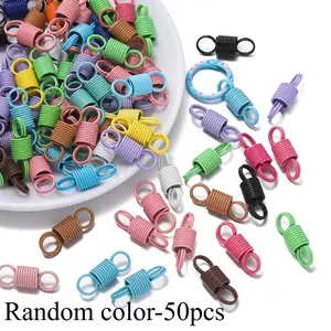 50Pcs/Lot Spring Clasps Cord Crimp End Caps Fastener Connectors For DIY Leather Bracelet Necklace Jewelry Making Supplies