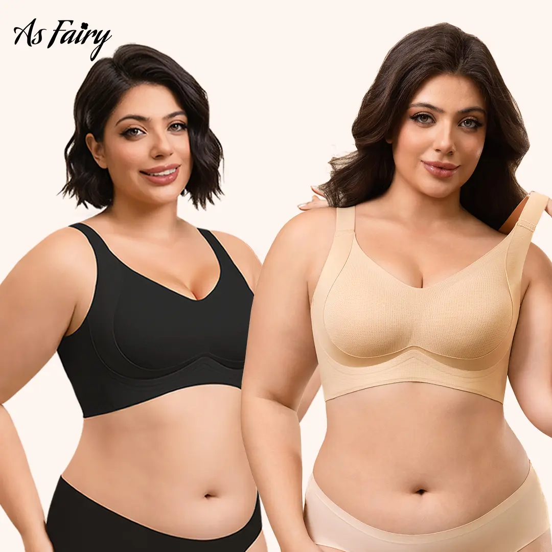 As Fairy Plus Size Full Coverage Seamless Wireless Bra for Women Lift and Support Comfort No Underwire Bra with Cooling Airholes Anti Sagging Daily Bra