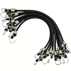 15Pcs Elastic Bungee Cords With Hooks, Black Elastic Rope Rubber Straps, Adjustable Bungee Cords