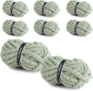 8 Packs Jumbo Chunky Chenille Yarn - 1820g(64oz) 254 Yards (761ft) Bulky Yarn - Chunky Yarn for Hand Knitting Blanket,Cushions, Pet Bed - Soft and Durable(Sage Green)